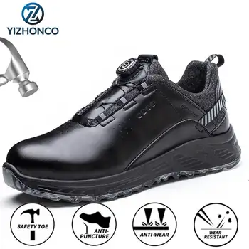 Осенний составной носок с кнопкой поворота головы, мужская защитная рабочая обувь, водонепроницаемая кожаная защитная обувь с изоляцией 6 КВ, Обувь YIZHONCO