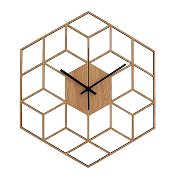 Офисные Настенные часы с геометрией из бамбукового дерева Шестиугольный Подарок на батарейках Современный Кварцевый Бесшумный Домашний Декор Большая Спальня