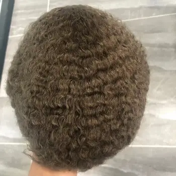 Парик Afro Curl для Чернокожих Мужчин 10X8 Full Poly African American Human Hair Systems 100% Шиньон Ручной работы из Искусственной Кожи