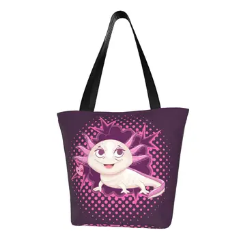Переработка Смешной хозяйственной сумки с аксолотлем, женской холщовой сумки-тоут, моющейся сумки для покупок с животными-Саламандрами
