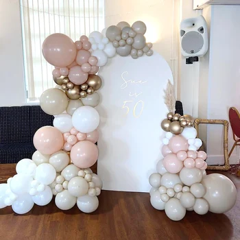 Персиково-бежево-белый комплект для гирлянды из воздушных шаров для детей и взрослых, украшение на 50 дней рождения, Крещение, вечеринка, Свадьба, Детский душ