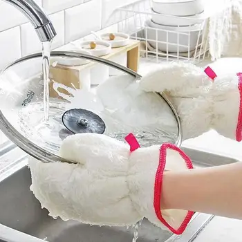Перчатки для мытья посуды Нескользящие маслостойкие перчатки из бамбукового волокна с водонепроницаемой подкладкой Бытовые изолированные перчатки Инструмент для уборки кухни