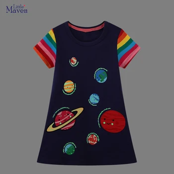 Платье для девочек Little maven Светящаяся Планета Вселенная Ночная одежда 2023 Лето Новое Элегантное платье для девочки Платье принцессы