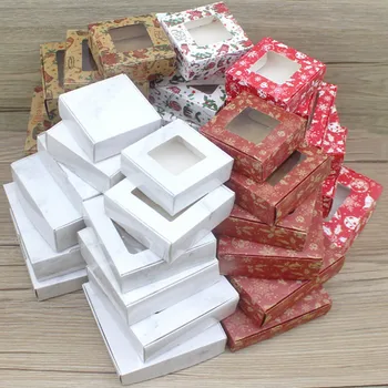 Подарочная коробка из конфетной бумаги 10шт, красный снег, милый размер, Подарочная коробка с окошком, отделанная мрамором/Ручная работа/Рождественская упаковка с принтом, коробка для вечеринок