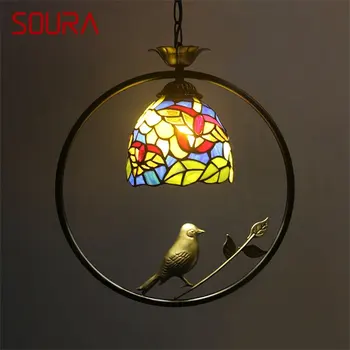 Подвесной светильник SOURA Tiffany из светодиодного креативного цветного стекла, подвесной светильник в виде птицы для дома, столовой, спальни, балкона