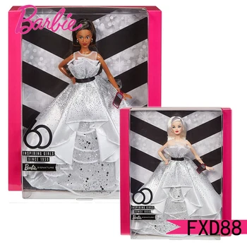 Подлинная кукла Барби Black Label Limited 60th Anniversary Edition Серебряное платье для девочек, вдохновляющие игрушки для девочек, подарки на день рождения FXD88