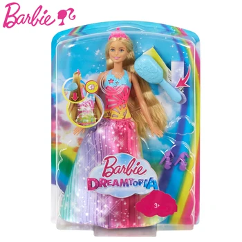 Подлинная кукла Барби Модница С Длинными Светлыми волосами, Радужное Платье принцессы, Волшебная щетка, Свет, звук, Детская Развивающая игрушка FRB12