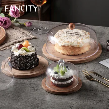 Поднос для торта FANCITY с пластиковой крышкой, хлебный мусс, фото-дисплей, дегустационная тарелка с крышкой, десертные десерты, прекрасный деревянный