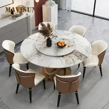 Пол из мягкой роскошной каменной доски, Обеденный стол с большим современным Простым домашним обеденным столом, Передвижной стул, Комбинированная мебель с