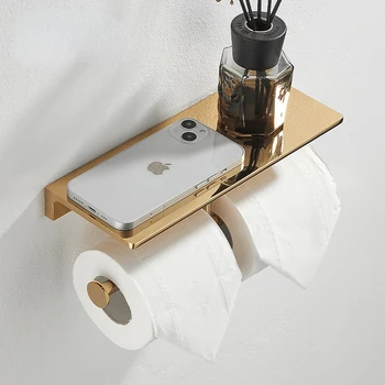 Полностью медный держатель для туалетных салфеток, вешалка для туалетной бумаги в ванной, настенная подставка для рулонной бумаги без перфорации.