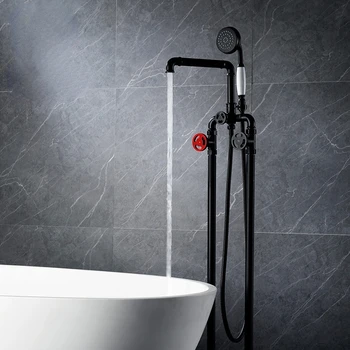 Полностью медный смеситель для душа с краем ванны в ванной комнате, черный набор для ванны в стиле ретро в индустриальном стиле