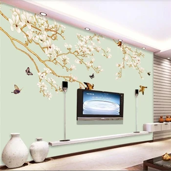 Пользовательские обои 3d papel de parede ручная роспись птица магнолия ретро китайский телевизор фон стены гостиная спальня фреска обои