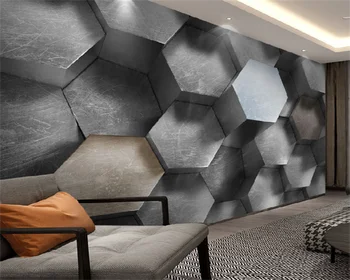 Пользовательские обои трехмерный шестиугольник серый черно-белый Европейский современный 3D индустриальный стиль фоновая настенная роспись behang