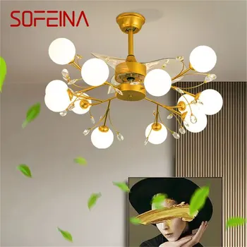 Потолочный Вентилятор SOFEINA Nordic Branch с Подсветкой и Дистанционным Управлением LED Современный Вентилятор-Лампа для Домашней Столовой