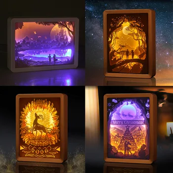 Праздничные подарки Фонари для фоторамки Подарки для пары девушек Ночные огни Танабата 3D Свето-теневые фонари для вырезания из бумаги Украшения