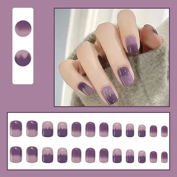 Пригодные для носки ногти С готовым фиолетовым маникюром Taro, градиентные наклейки для ногтей, съемные наклейки для ногтей, короткие и простые. Тон City Wing