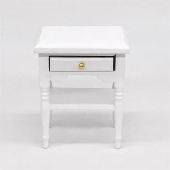 Прикроватный столик для мини-домика 1: 12 Миниатюрная деревянная мебель для декорации сцены мини-домика (белый)