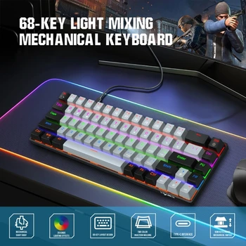 Проводная игровая механическая клавиатура 68 клавиш V800 Mini, синий переключатель со светодиодной подсветкой, металлическая светящаяся клавиатура для ноутбуков и геймеров Pro