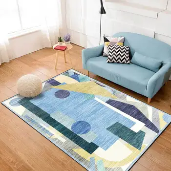 Простая Светлая Роскошная Геометрическая Желто-синяя комната Morandi Гостиная Прикроватный ковер для спальни Напольный коврик на заказ