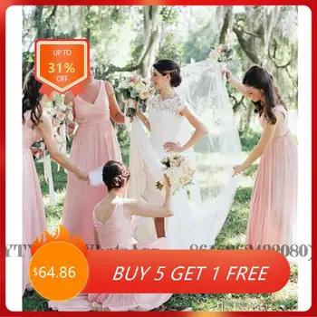 Пыльно-розовое шифоновое платье подружки невесты с V-образным вырезом без рукавов, модные женские платья на заказ, платья для гостей на свадьбу