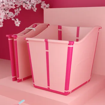 Розовая складная детская ванночка, переносная, может сидеть для детей, ванна для дома, Пластиковая изоляция, ванна для замачивания ног, простая большая ванна