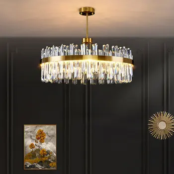 Роскошная хрустальная потолочная люстра Nordic Simple Light Роскошный круглый подвесной светильник для виллы, подходящий для гостиной, столовой, светильников