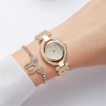 Роскошные женские часы с полной звездой из горного хрусталя 2023, Модные женские часы с браслетом для темперамента