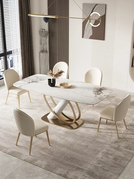 Роскошный высококачественный стол из яркой каменной плиты, сочетание стульев, современный простой дизайнерский прямоугольный обеденный стол для небольшой семьи