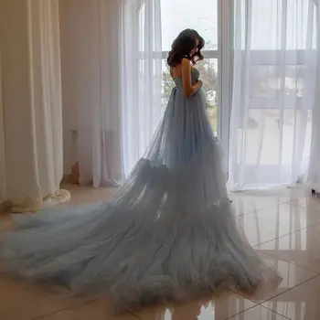 Свадебная накидка Blue Empire, Элегантное тюлевое платье для выпускного вечера, Милая накидка со шлейфом, накидка для фотосессии беременных, vestido de novia