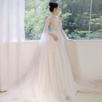 Свадебное платье Maria Novia Boho 2023 в новом французском стиле со съемной шапочкой, роскошной вышивкой, застежкой-молнией на пуговицах