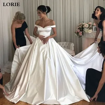 Свадебное платье принцессы Лори, бальные платья, атласные платья невесты с открытыми плечами, платье на пуговицах сзади, Vestido de noiva в стиле бохо
