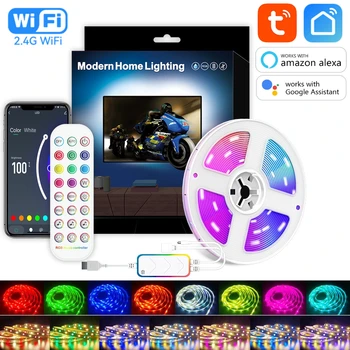 Светодиодные ленты Tuya WiFi с регулируемой яркостью RGB для декора стен в комнате, экрана телевизора, работает с Alex Google Home SmartLife