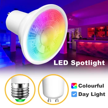 Светодиодный прожектор GU10 с дистанционным управлением, лампочкой с изменяющимся цветом, точечным светодиодным внутренним освещением E27 RGB