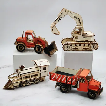 Серия 3D-пазлов FEOOE Engineering Vehicle Puzzle Ручной работы, деревянная сборка, модель грузовика-экскаватора, головоломка, детские игрушки 