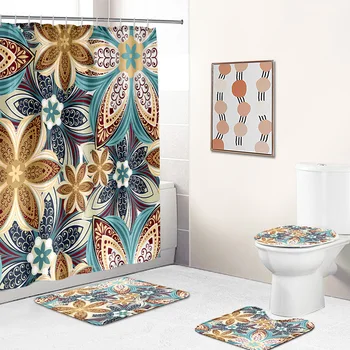 Серия Bohemian Print Simplicity Home Decor Наборы чехлов для унитаза в ванной, водонепроницаемые коврики для занавески для душа, Ковровые коврики, костюмы