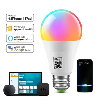 Сертифицированный MFI Homekit LED Smart WiFi Лампочка E27 Siri Voice APP Control RGB Ночник Apple Home Kit App Alexa Google Home