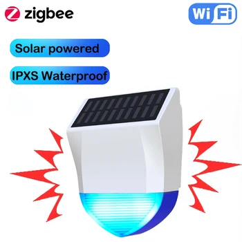 Сигнализация Tuya Wifi/ZigBee Smart Siren Водонепроницаемая наружная С питанием от солнечной энергии и USB Дополнительный пульт дистанционного управления на 95 дБ