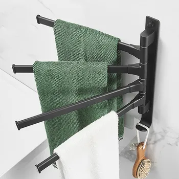 Скандинавская вешалка для полотенец, Черная вращающаяся вешалка для полотенец, Алюминиевая Вешалка для полотенец, настенный стеллаж для хранения в ванной комнате без перфорации