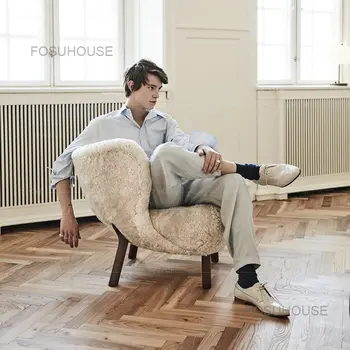 Скандинавская Одноместная ткань для дивана из шерсти ягненка Стулья для гостиной Роскошный Дизайнерский диван для креативного отдыха Мебель для одноместного кресла C