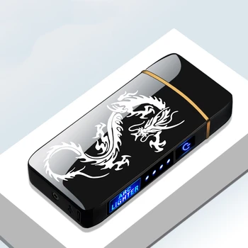 Смарт-чип Электрическая двухдуговая USB-зажигалка Наружная ветрозащитная импульсно-плазменная беспламенная цифровая зажигалка с дисплеем мощности Мужской подарок