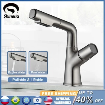Смесители для ванной Shinesia Выдвижной смеситель для раковины, вращающийся на 360 °, Смеситель для раковины с горячей и холодной водой, Поднимающийся вверх и вниз