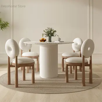 Современные минималистичные обеденные столы из шифера, Легкие Роскошные Обеденные столы и стулья для маленькой квартиры, круглые столы из массива дерева в скандинавском стиле G