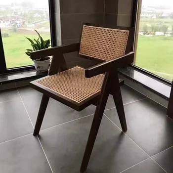 Современные стулья из ротанга в скандинавском стиле с деревянной высокой спинкой, деревянными ножками и подлокотниками, обеденные стулья для гостиной, офиса, Sillas Para Comedor Products