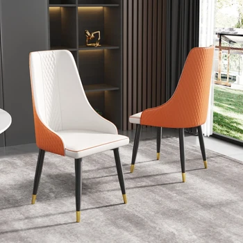Современный обеденный стул с металлическими ножками из искусственной кожи-белый + оранжевый-2 шт./ctn