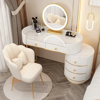 Современный роскошный туалетный столик, Белое Многофункциональное зеркало, Органайзер для стола в спальне, гостиной, Передвижной комод, Деревянная мебель с