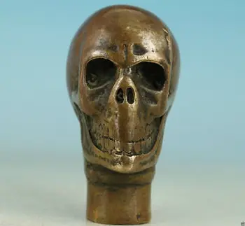 Старинная бронзовая статуэтка черепа ручной работы, головка трости для ходьбы
