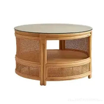 Стол для гостиной Nordic ins из натурального ротанга, круглый угловой стол для небольшой квартиры в семье, гостиная, балкон, мебель для стола
