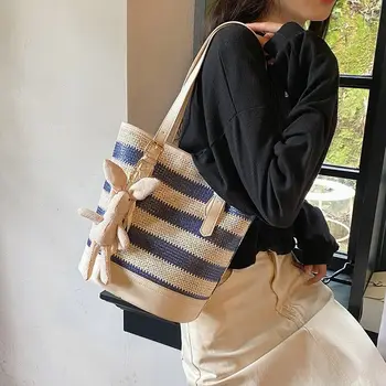 Сумка-ведро 2023, сумка через плечо в стиле колледжа, Винтажная сумка в западном стиле, сумка для овощной корзины, Вязаная сумка, женская сумка для покупок