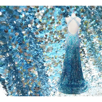 Супер Красивая Светло-Небесно-Голубая Зашифрованная Ткань С Блестками, Одежда Для Свадебного Представления, Скатерть, Ткани С Блестками И Бисером Для Платья