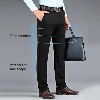 Удобные популярные однотонные брюки для папы со средней талией, мужские прямые брюки для офиса